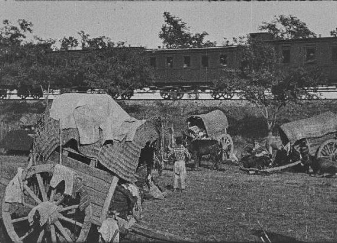 Compilation of footage of the monastery on Mount Athos and refugee camps in Thessaloniki